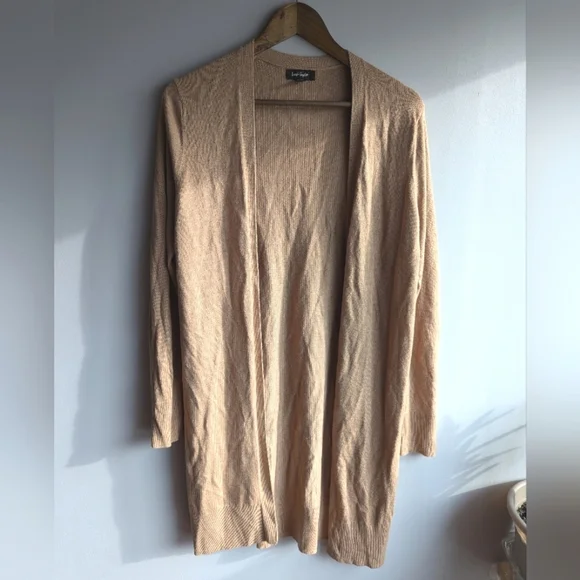 Lord & Taylor Tan Extrafine Marino Wool Cardigan Womens Sz S Long Winter Layer - Picture 1 of 8